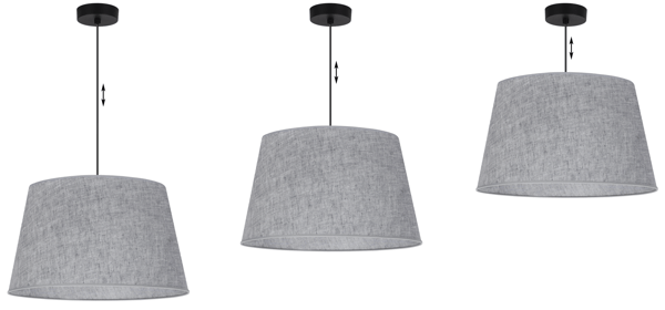 Hængelampe, linnedkegle, sort, 1 flad, grå lampeskærm L04 44cm