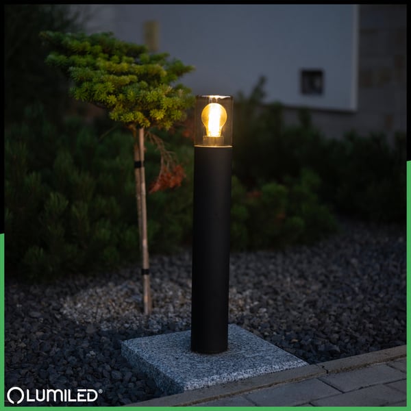 Trädgårdslampa stående utomhus stolpe för glödlampa E27 svart glas IP54 80 cm SALVIA LUMILED