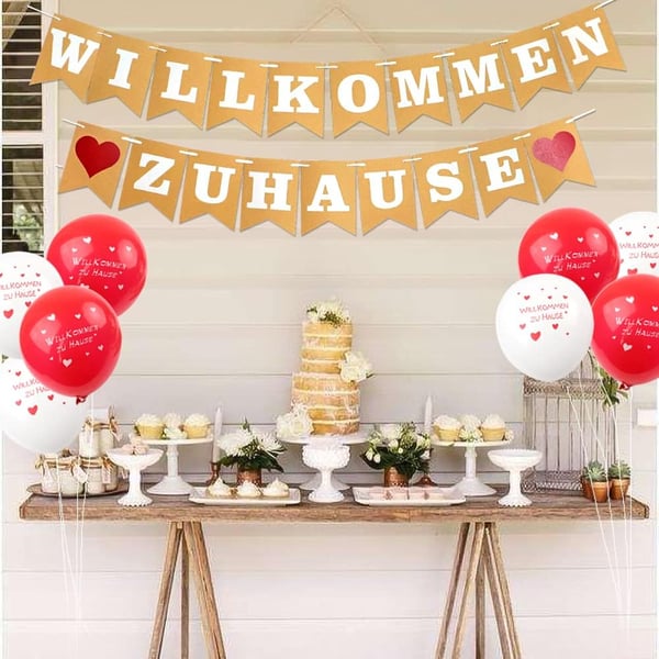 Velkommen kit balloner Willkommen zu Hause guirlande hvid og rød snor
