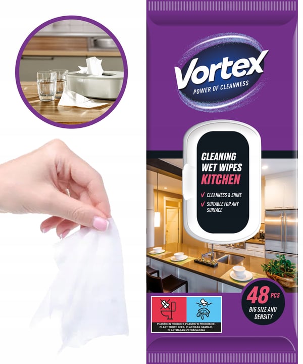 Vortex våtservetter för kök med fällbart lock 48 stycken