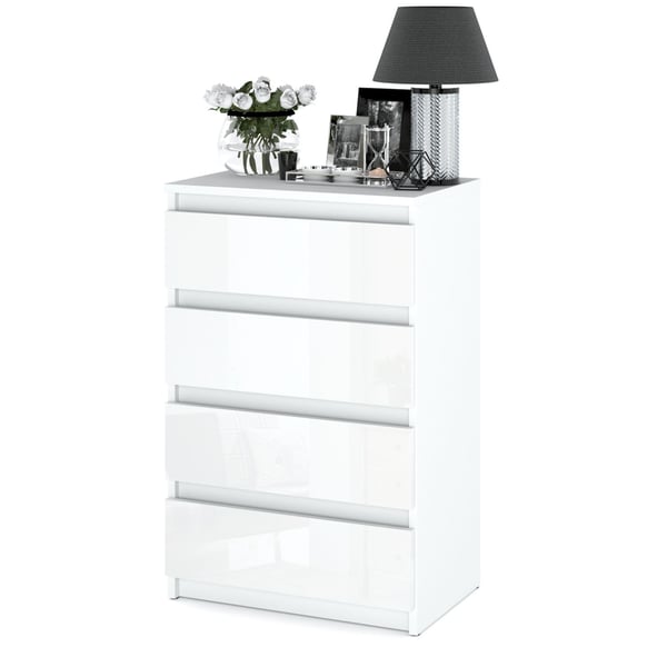 Blank hvid kommode med 4 skuffer 60cm tv-skab Møbel til stue soveværelse
