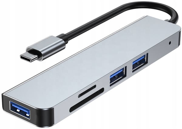 Adapter USB-C Hub 3xUSB 3.0 Kortlæser TF/SD Plug and Play