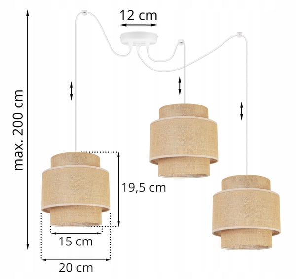 Hængende lampe, loftslysekrone, lampeskærm, boho juta
