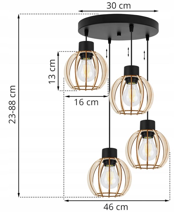 Hængende lampe, loftslysekrone, træ, LED lampeskærm