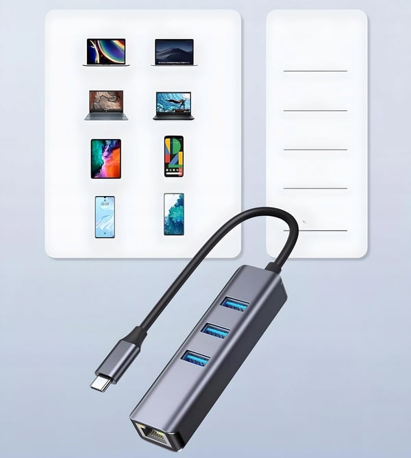 USB-C-LAN-SOVITIN + USB-HUBI RJ45 USB-VERKKOKORTTI GIGABIT USB 3.0 4in1