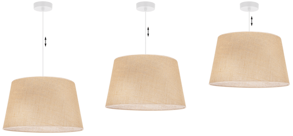 HÆNGELAMPE I JUTE MED KEGLE, HVID, 1 FLAD BEIGE LAMPESKÆRM, 44 CM