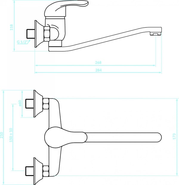 Kuchinox Pedro krom väggmonterad diskbänksblandare med rörlig pip