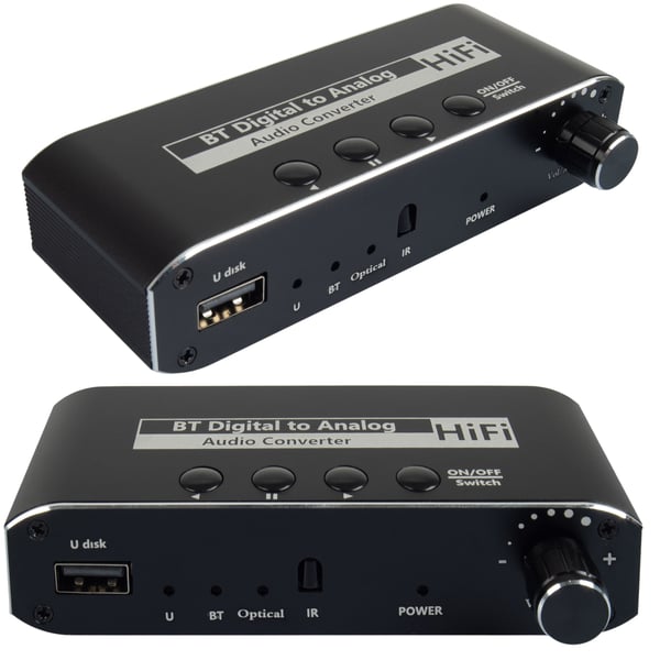 BLUETOOTH 5.0-RECEIVER LJUDOMVANDLARE DAC TOSLINK 2x CINCH AUX BT + USB