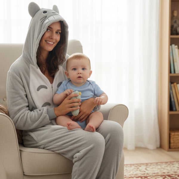 Varm totoro kigurumi pyjamas til mænd, langærmet vinterdragt, totoro-kostume - S