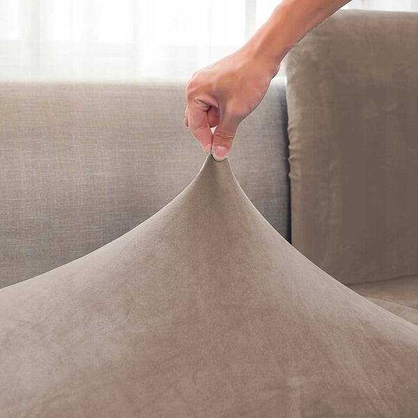 Sofföverdrag beige cappuccino sammet 135-165 cm