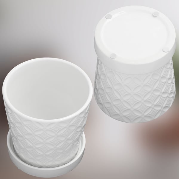 KOTARBAU® 2 st. rund vit blomkruka 13 cm med fat glaserad keramik örtkruka växtskydd