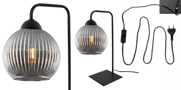 RIFFLE BORDLAMPE SORT 1 FLAD GRAFITFORMET KUGLEPÆRE E27