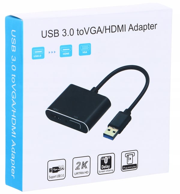 USB 3.0 til HDMI + VGA-konverteradapter grafikkort-hubadapter