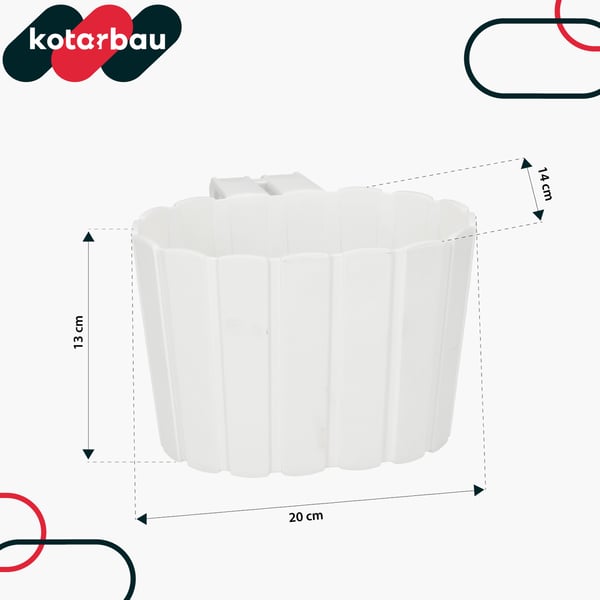 Parvekkeen kukkaruukku kaiteeseen ripustettavaksi, maalaismainen valkoinen, 20 cm, 6 kpl