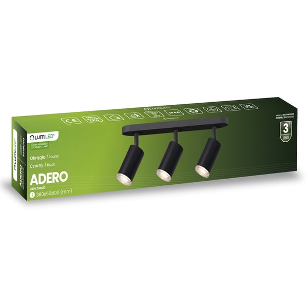 Taklampa reflektor LED-spotlights 3x GU10 IP44 ADERO svart Lumiled