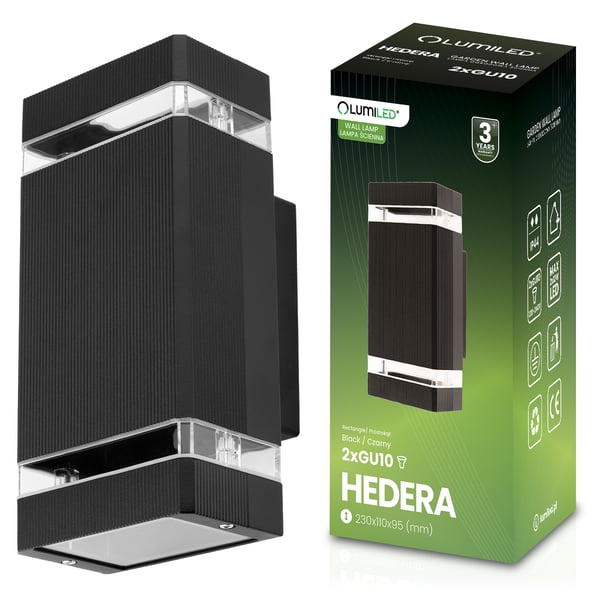 Trädgårdslampa väggarmatur upp-ned GU10 svart HEDERA LUMILED