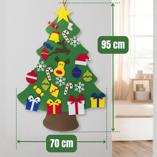 Filt juletræ med majroepynt til børn, kunstig filt julepynt, gør-det-selv