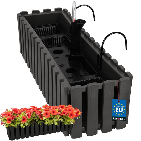 Blomkruka balkong terrasslåda med krokar bevattningssystem grå 60 cm
