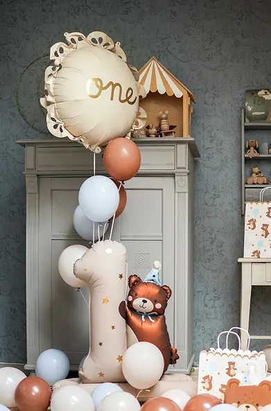 Stående folieballon nummer 1 med bamse 81x72