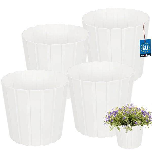Muovinen kukkaruukku kukille ja yrteille parvekkeelle tai terassille, valkoinen, 20 cm, 4 kpl.