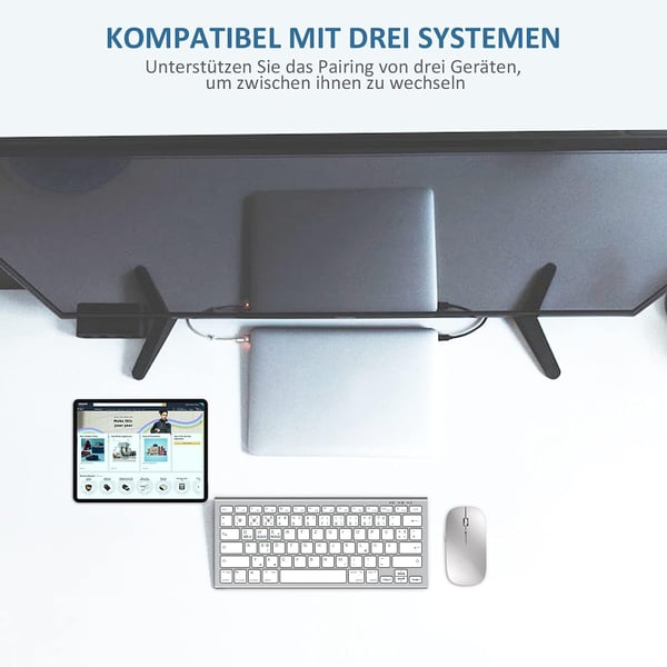 Trådløst Bluetooth-tastatur sølv og hvid QWERTZ tysk