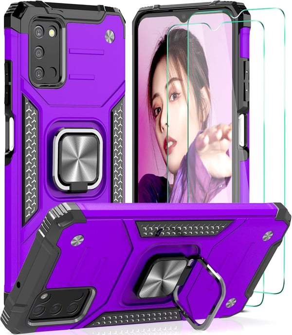 Silikonecover til Samsung Galaxy A03s/A02S med holder lilla + 2x glas