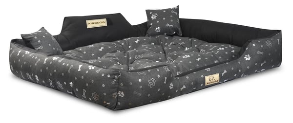 Hundeseng kennel KINGDOG 115x95 cm personaliseret vandtæt sølv knogler