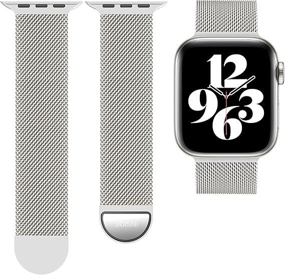 Apple Watch -ranneke 1/2/3/4/5/6/7/8/9/10/SE 42/44/45 Hopeanvärinen Teräs