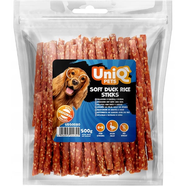 Hundesnack Soft Sticks med and og ris UniQ Pets 500g