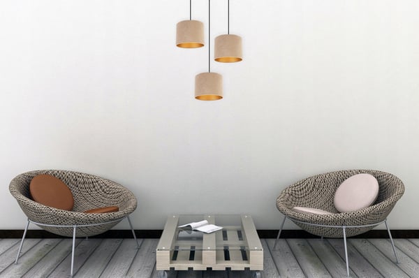 ELEGANT HÆNGELAMPE, GYLDEN LOFTSLAMPE, FLØJLSSKÆRM