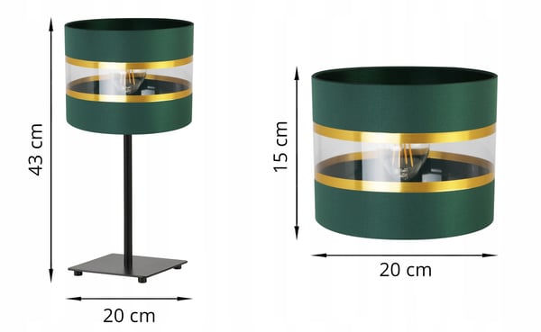 NATBORDLAMPE, ELEGANT GYLDET LAMPESKÆRM, 20 CM