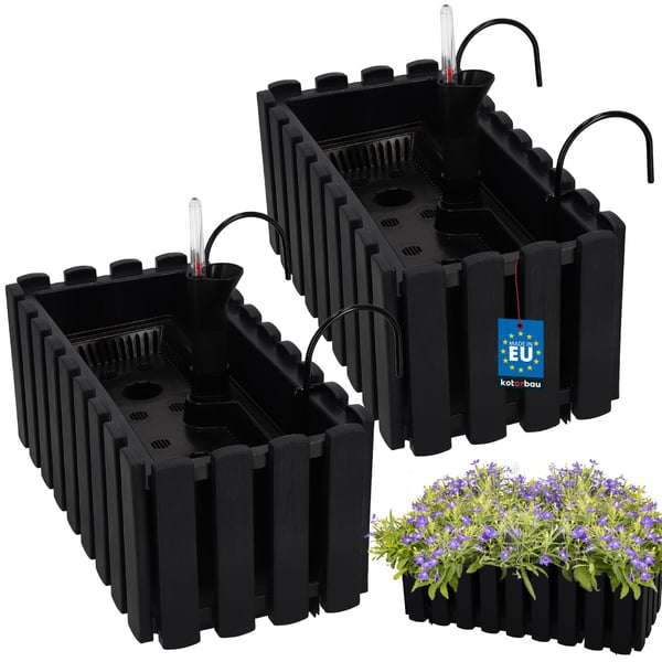 Blomkruka balkonglåda för balustrad terrassblommor antracit 40 cm 2 st