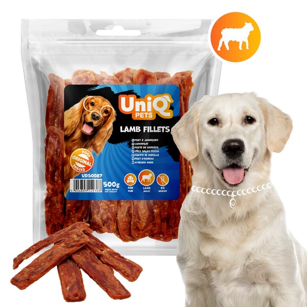 Delikatess, snack til hunde Lammefileter UniQ Pets 500g