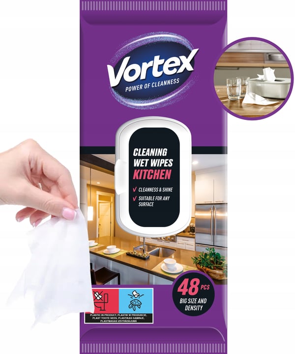 Vortex våtservetter för kök med fällbart lock 48 stycken