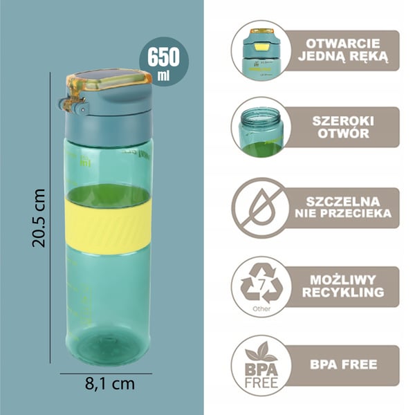 Pinnacle PHY-B-1001 650 ml urheilujuomapullo kahvalla, sininen