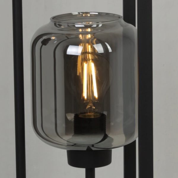 SORT LOFT GULVLAMPE MED GLASSKÆRME
