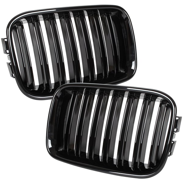 BMW 3 E36 91-96 gitter mellem forlygterne (nyrerne) venstre + højre sæt SORT GLOSSY DOBBELT BAR