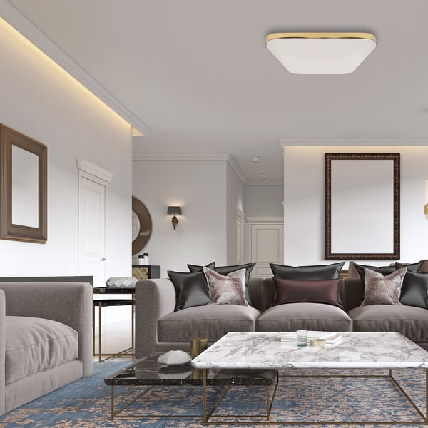 NEMO LED loftlampe, hvid, gulddetaljer, integreret LED-lys