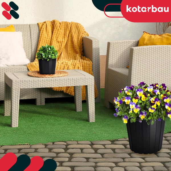 Plastkruka för blommor och örter på balkongen eller terrassen, antracit, 29 cm