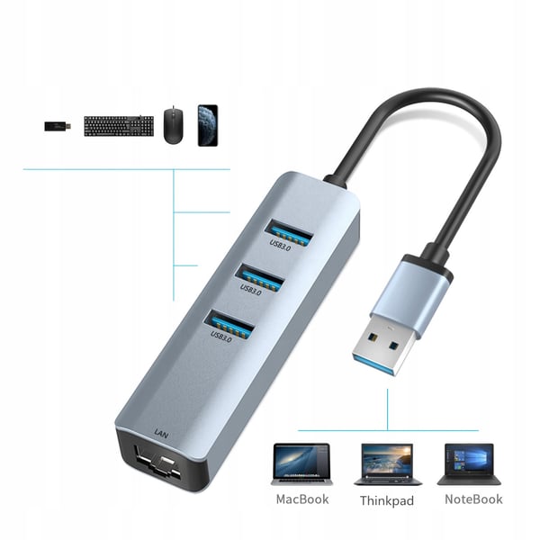 USB 3.0 hubb-adapter LAN Ethernet RJ45 Gigabit 1000 Mbps