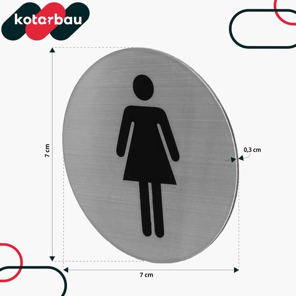 KOTARBAU® Dametoiletdørskilt piktogram rundt selvklæbende rustfrit stål 7 x 7 cm