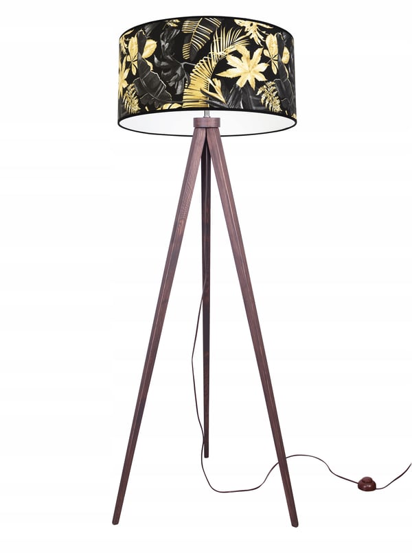 GULVLAMPE MED TRIPODSKÆRM GYLDNE BLOMSTER LED