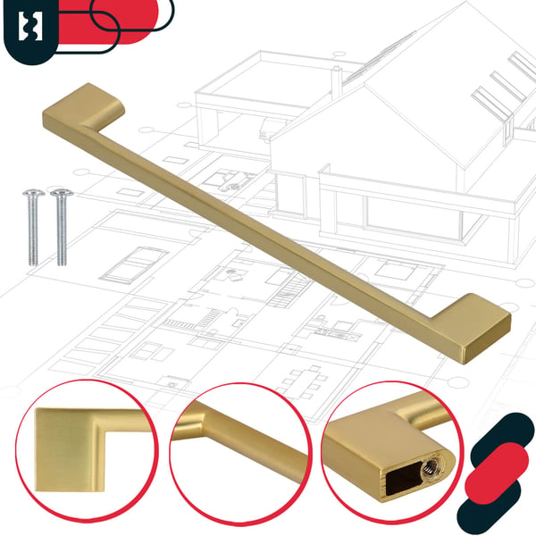 Kotarbau køkkenhåndtag klassisk moderne aflang mat guld 221 mm afstand 192 mm sæt 10 stk