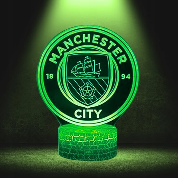 Manchester Citys vapensköld nattlampa för barn 16 LED 3D + fjärrkontroll