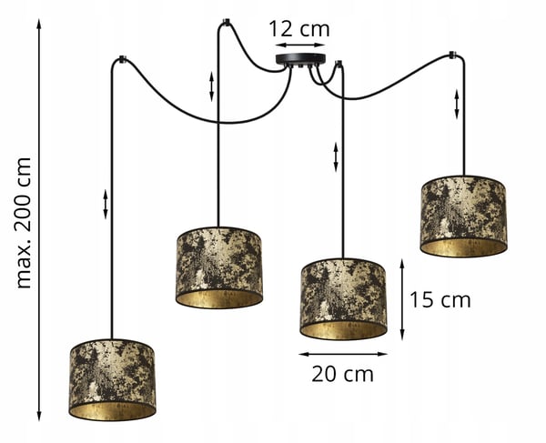 Lofthængelampe, lampeskærm med edderkoppemotiv, guld