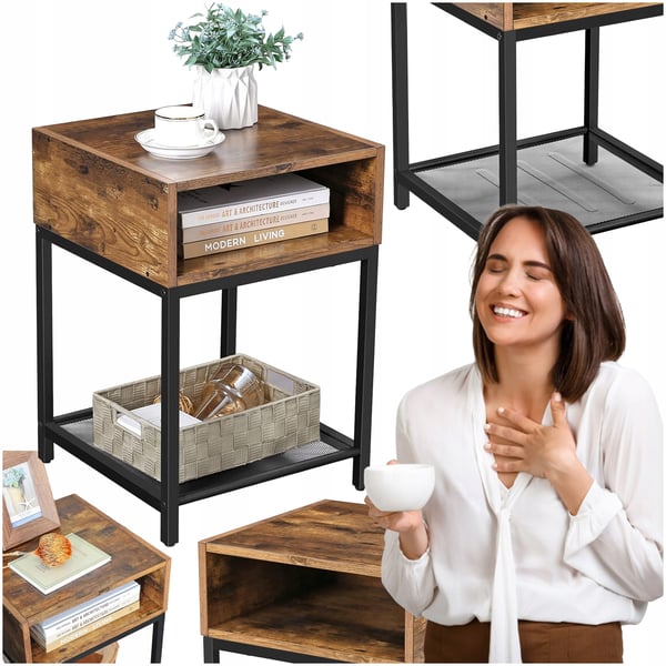 Songmics - Sofabord, Natbord til seng, Sofa, til blomster, 3 hylder, Firkantet