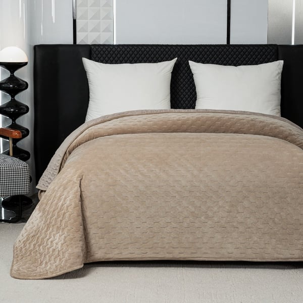 Elegant sengetæppe 170x210 cm med beige kantbånd