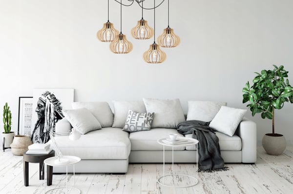 Hængende lampe, loftslysekrone, træ, LED lampeskærm