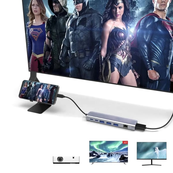 Adapteri hubi USB-C HDMI 4K LAN RJ45 Gigabit PD 100W USB 3.0