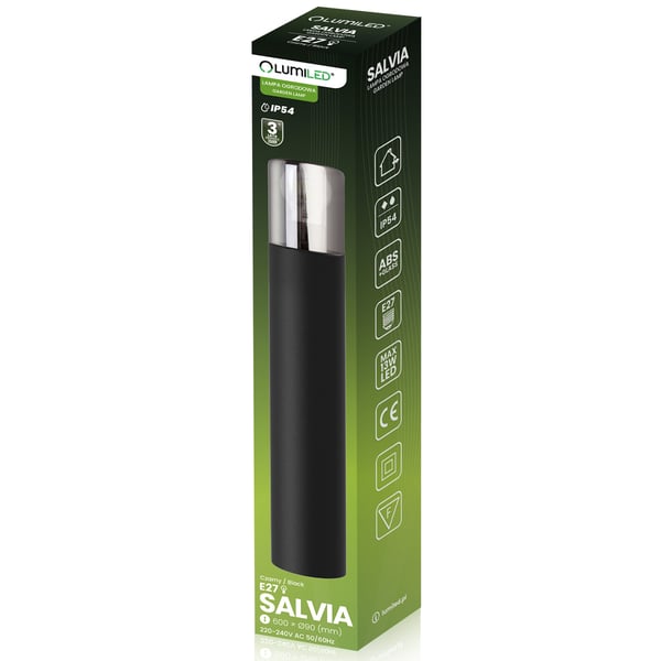 Havelampe udendørs stående til E27 pære sort glas IP54 60 cm SALVIA LUMILED